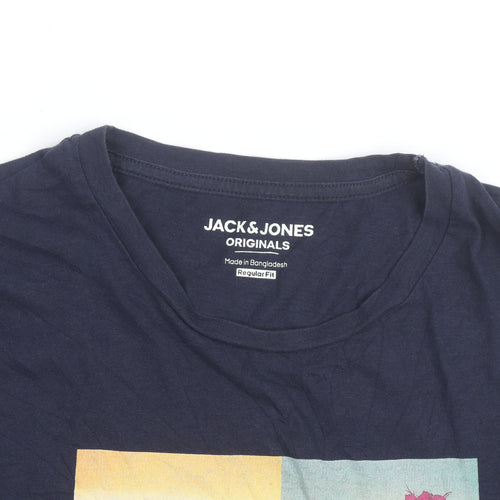 Jack & Jones Mens Blue Regular Fit Graphic Beach T-Shirt Size M