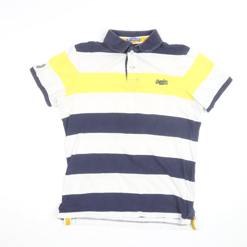 Superdry Men's Multicoloured Striped Cotton Polo Shirt XL