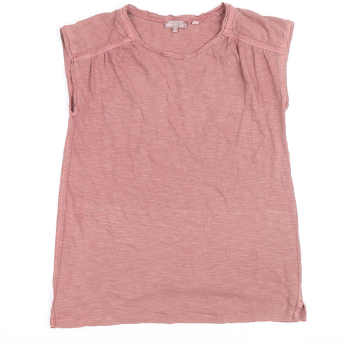 Fat Face Women Pink Cotton Sleeveless Scoop Neck T-Shirt Size 12