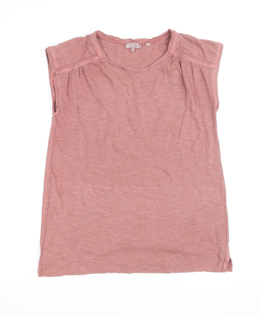 Fat Face Women Pink Cotton Sleeveless Scoop Neck T-Shirt Size 12