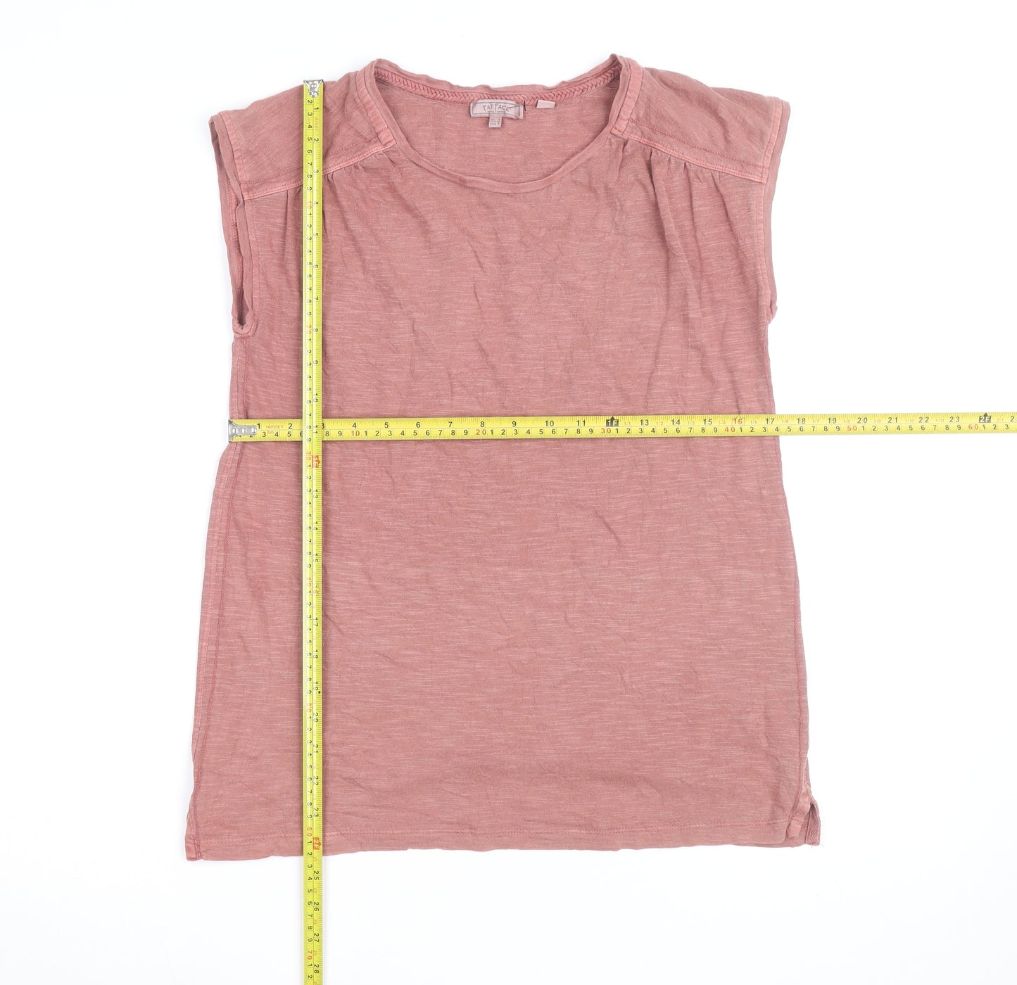 Fat Face Women Pink Cotton Sleeveless Scoop Neck T-Shirt Size 12