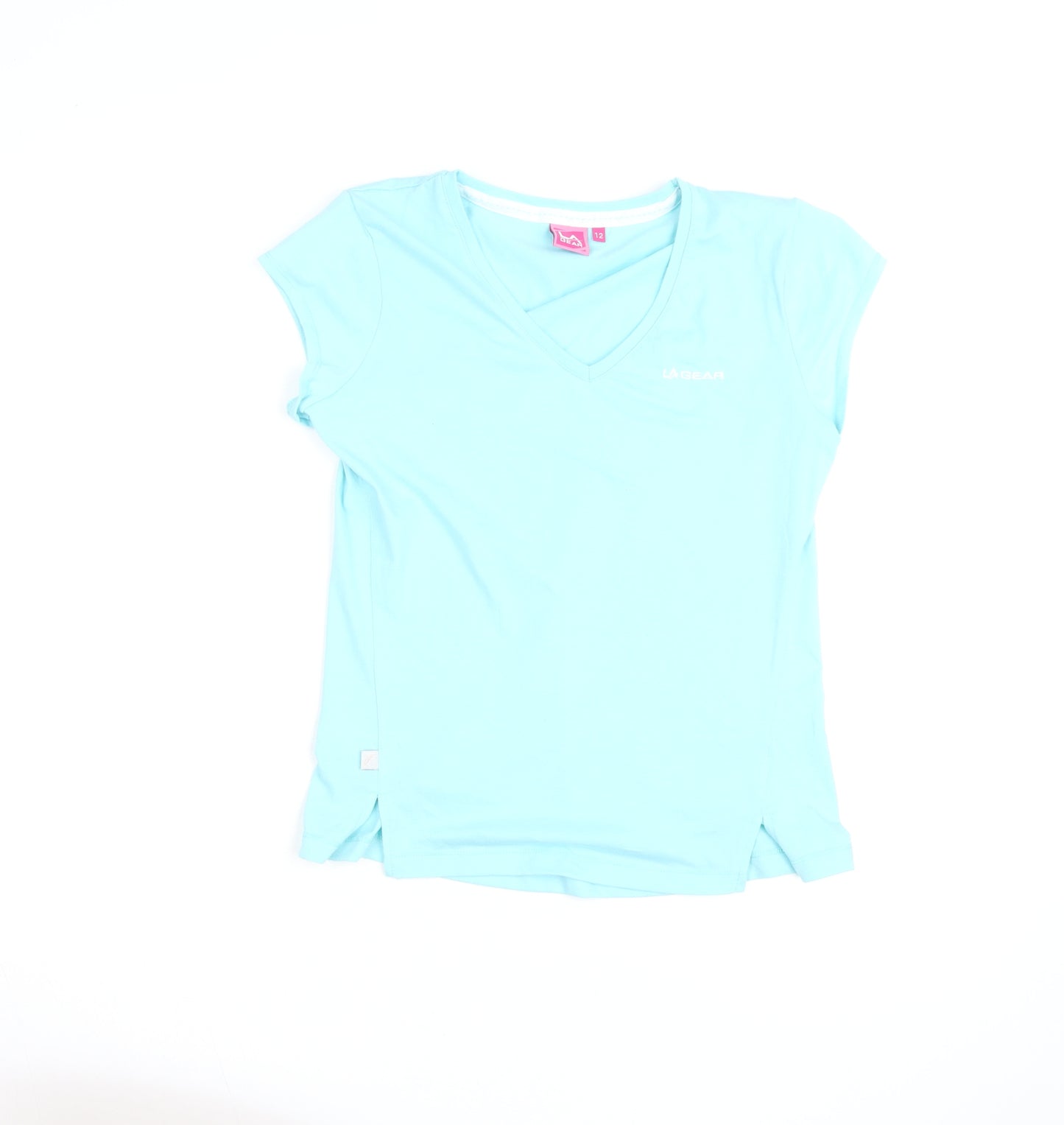 LA Gear Women's Blue V-Neck Short Sleeve Active T-Shirt Size 12