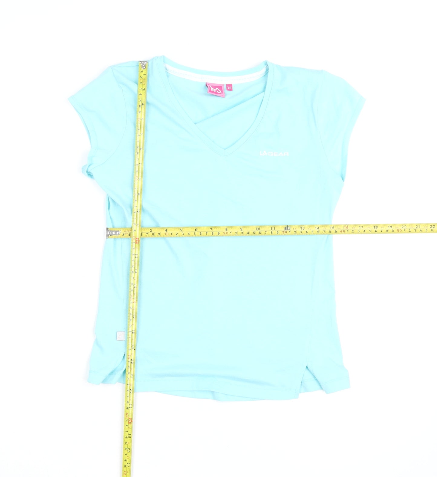 LA Gear Women's Blue V-Neck Short Sleeve Active T-Shirt Size 12