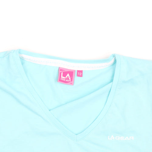 LA Gear Women's Blue V-Neck Short Sleeve Active T-Shirt Size 12