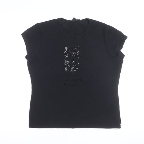 Betty Jackson Black Women's Size 16 Black Sequin Cotton T-Shirt