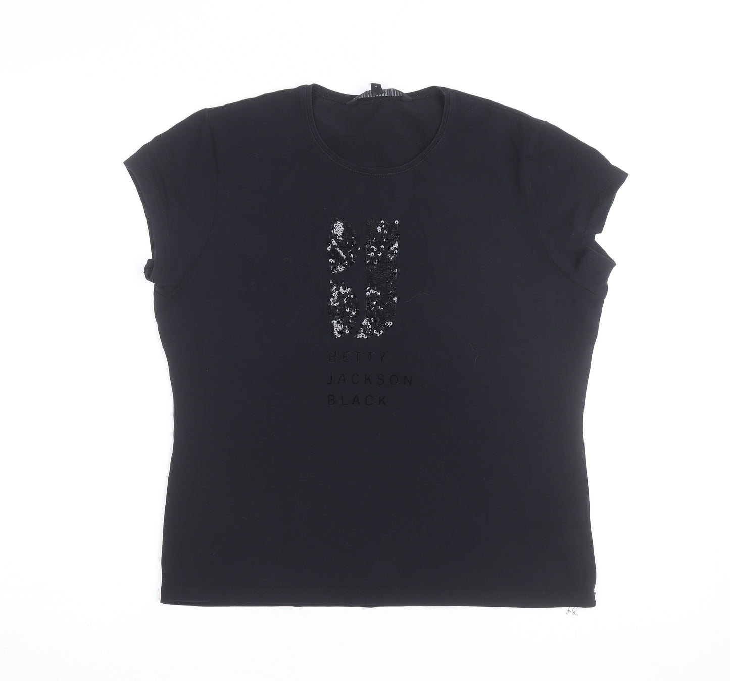 Betty Jackson Black Women's Size 16 Black Sequin Cotton T-Shirt