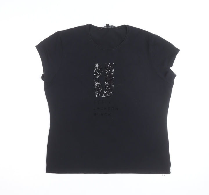 Betty Jackson Black Women's Size 16 Black Sequin Cotton T-Shirt