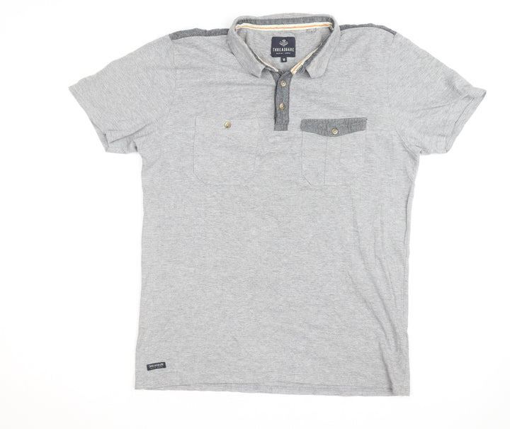 Threadbare Men's Grey Short Sleeve Collared Polo Shirt Size M