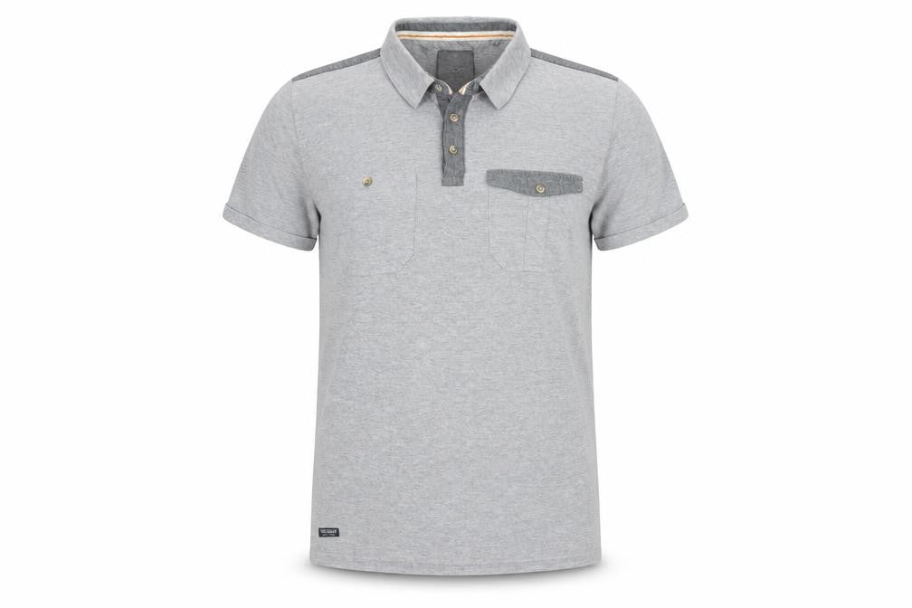 Front view of Threadbare Men's Grey Short Sleeve Collared Polo Shirt, size M