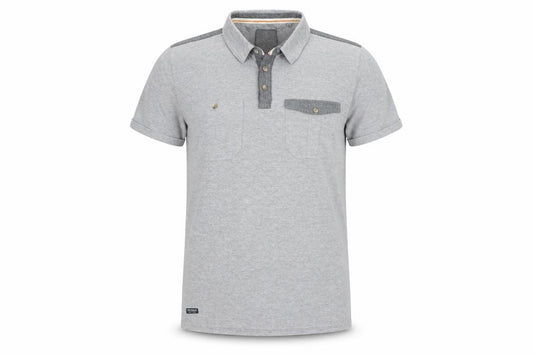 Front view of Threadbare Men's Grey Short Sleeve Collared Polo Shirt, size M
