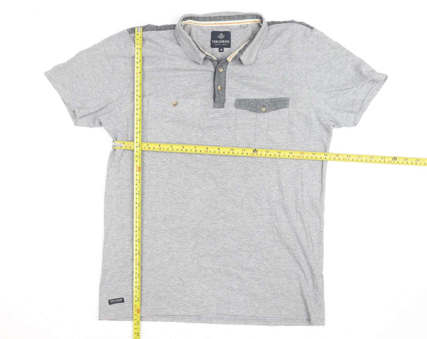 Threadbare Men's Grey Short Sleeve Collared Polo Shirt Size M