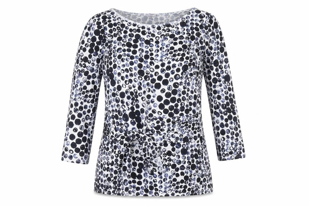 Front view of Phase Eight Women's Blue Polka Dot Tie Waist Tunic Top, size 10