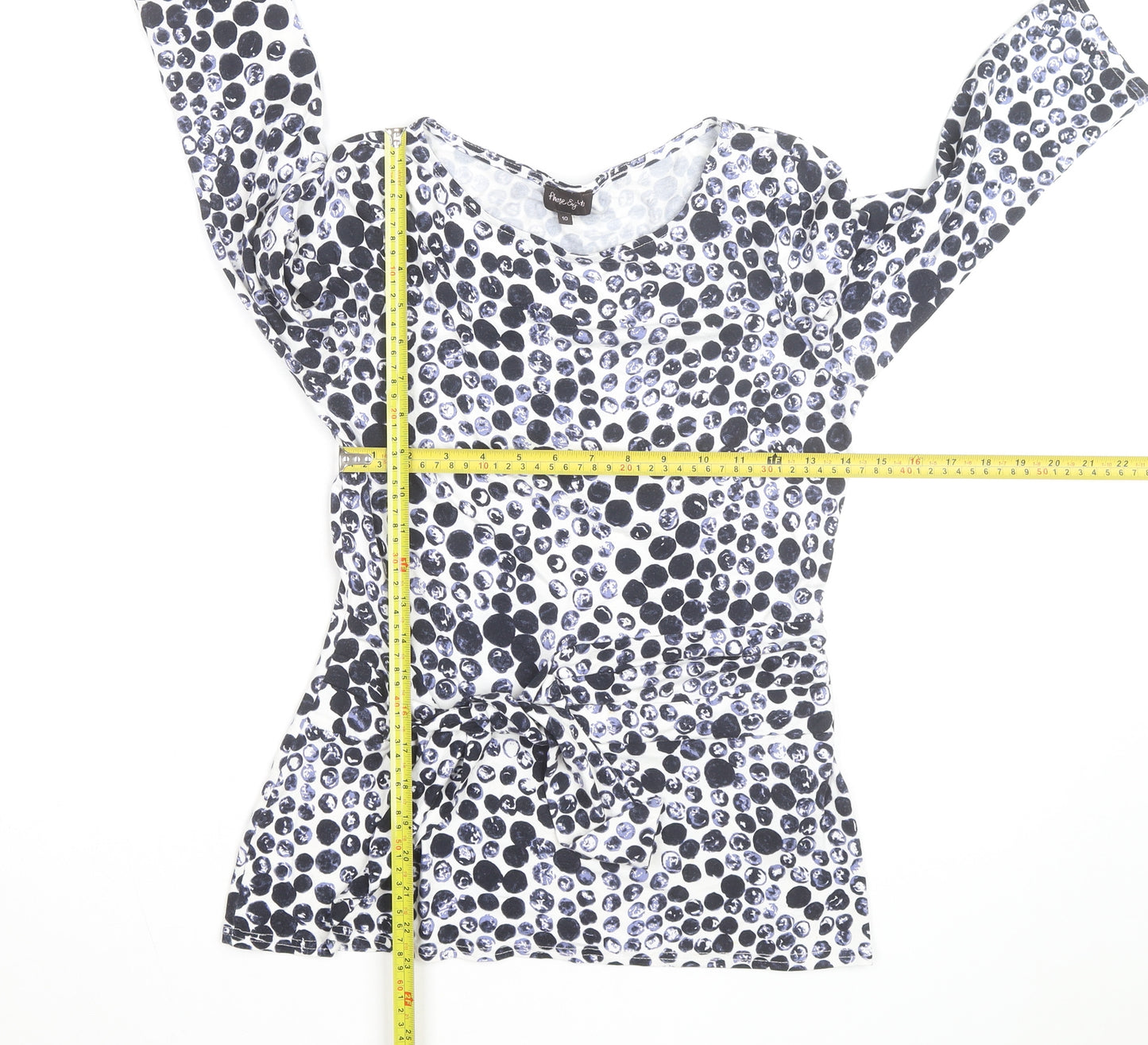 Phase Eight Women's Blue Polka Dot Tie Waist Tunic Top Size 10