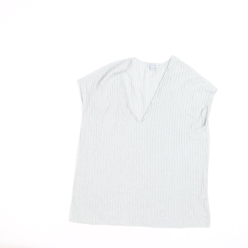 Jigsaw Women’s Ivory V-Neck Textured Cotton Linen T-Shirt Size S