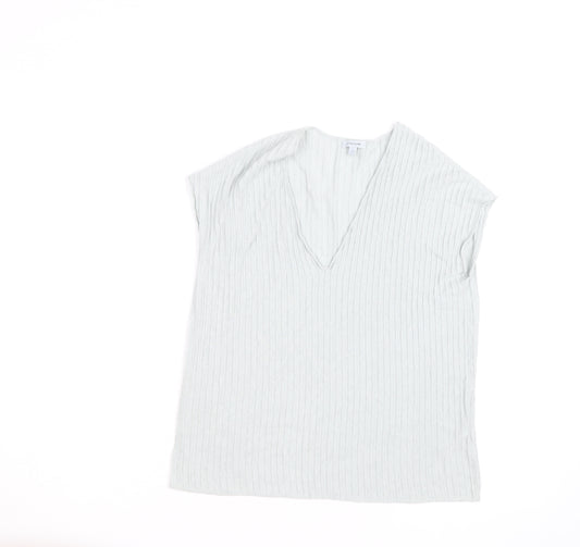 Jigsaw Women’s Ivory V-Neck Textured Cotton Linen T-Shirt Size S