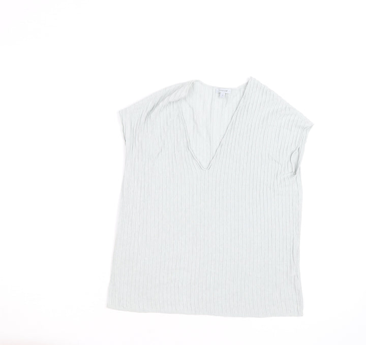 Jigsaw Women’s Ivory V-Neck Textured Cotton Linen T-Shirt Size S