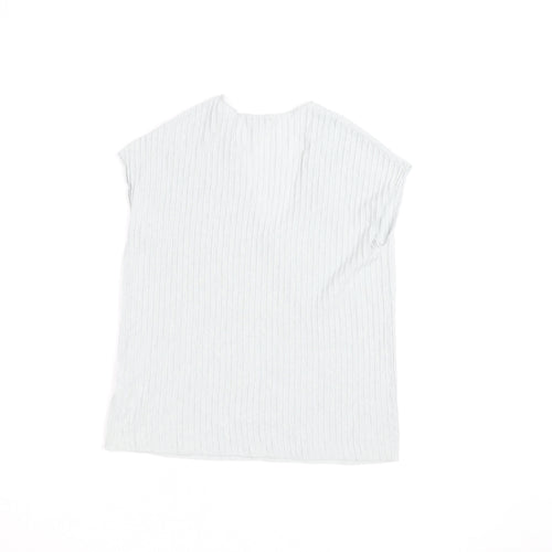 Jigsaw Women’s Ivory V-Neck Textured Cotton Linen T-Shirt Size S