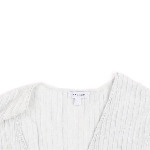 Jigsaw Women’s Ivory V-Neck Textured Cotton Linen T-Shirt Size S