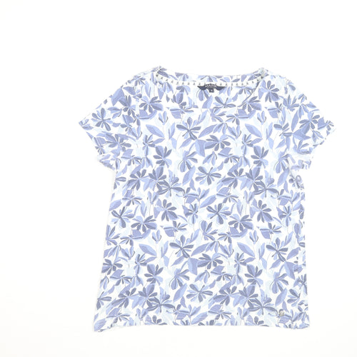 Maine New England Womens Blue Floral Cotton T-Shirt Size 16