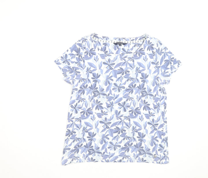 Maine New England Womens Blue Floral Cotton T-Shirt Size 16