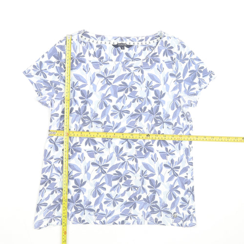 Maine New England Womens Blue Floral Cotton T-Shirt Size 16