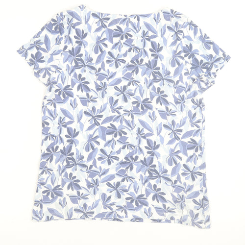 Maine New England Womens Blue Floral Cotton T-Shirt Size 16