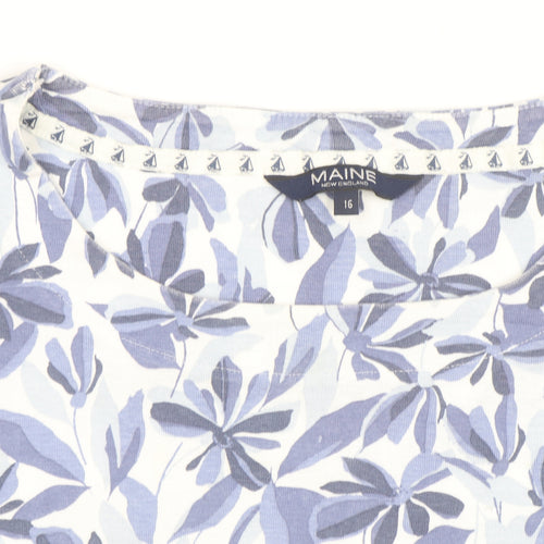 Maine New England Womens Blue Floral Cotton T-Shirt Size 16