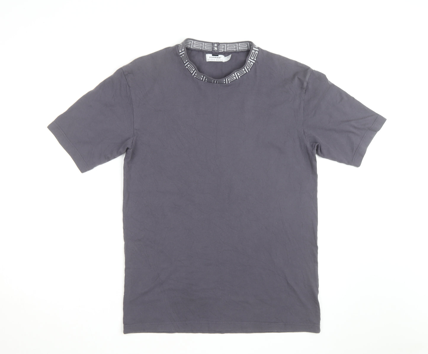 Topman Men's Grey Cotton Crew Neck Short Sleeve Regular Fit T-Shirt Size S