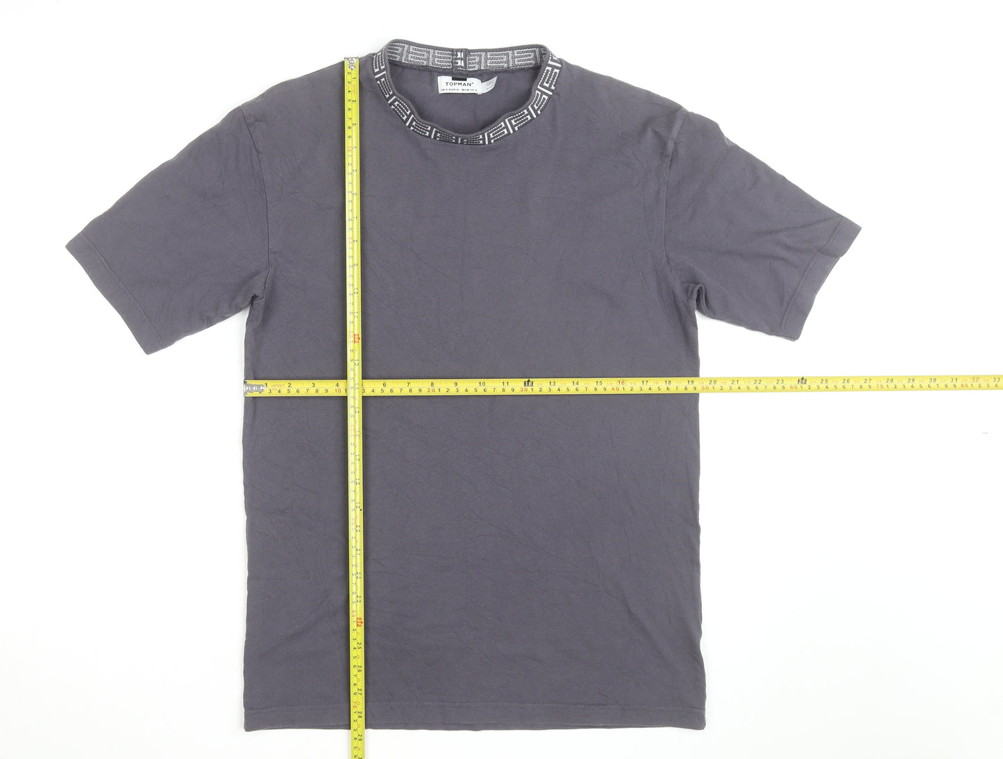 Topman Men's Grey Cotton Crew Neck Short Sleeve Regular Fit T-Shirt Size S