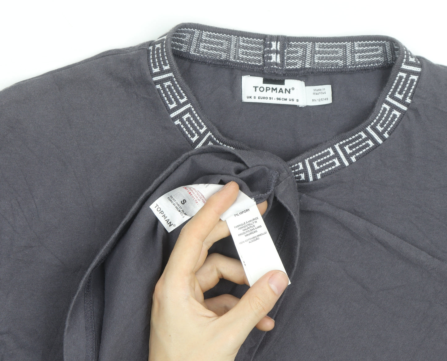 Topman Men's Grey Cotton Crew Neck Short Sleeve Regular Fit T-Shirt Size S
