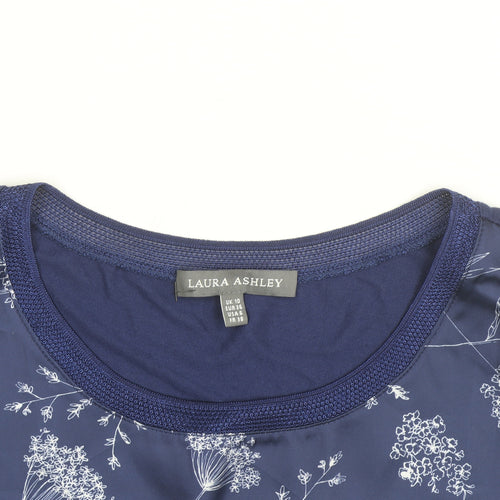 Laura Ashley Women's Blue Floral Short Sleeve Blouse UK 10