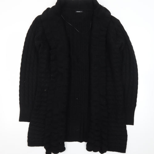 Roman Women's Black Long Sleeve Cable-Knit Open Cardigan Size 16