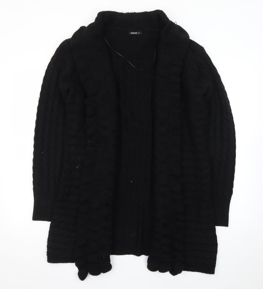 Roman Women's Black Long Sleeve Cable-Knit Open Cardigan Size 16
