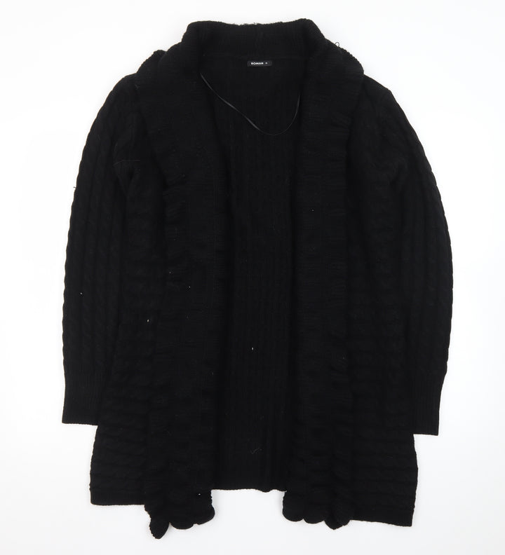 Roman Women's Black Long Sleeve Cable-Knit Open Cardigan Size 16