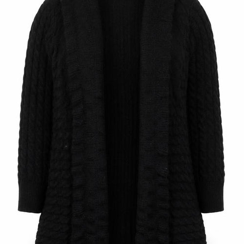 Roman Women's Black Long Sleeve Cable-Knit Open Cardigan Size 16