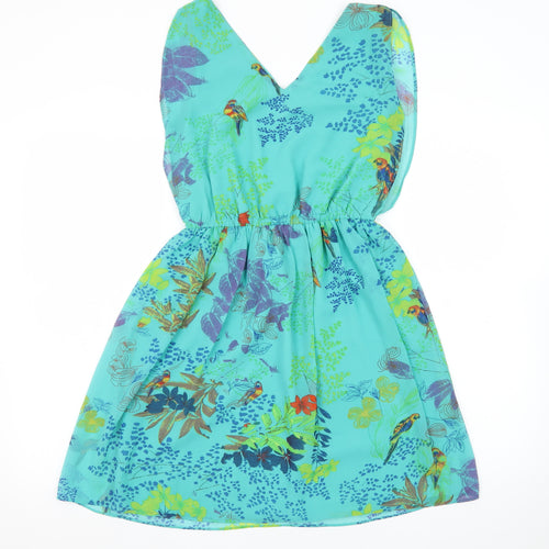 Lavand Women’s Blue Tropical Floral A-Line Dress XS