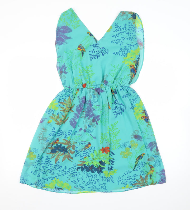 Lavand Women’s Blue Tropical Floral A-Line Dress XS