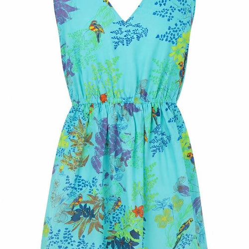 Lavand Women’s Blue Tropical Floral A-Line Dress XS