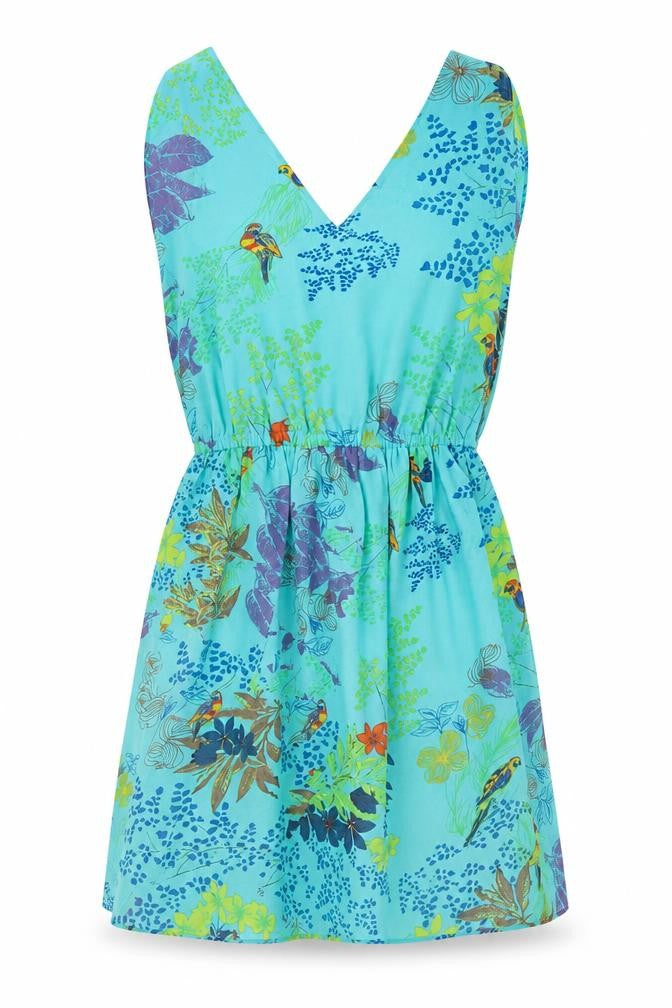 Lavand Women’s Blue Tropical Floral A-Line Dress XS