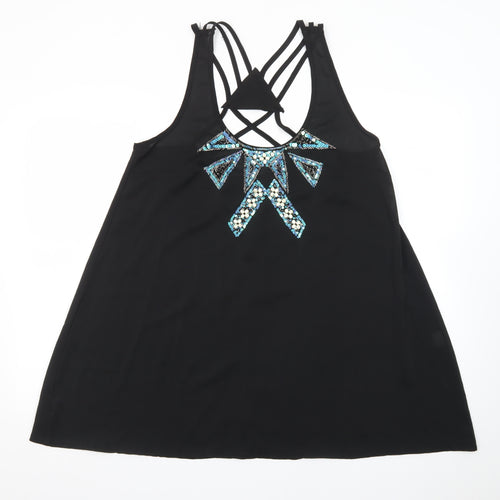 Reverse Women Black L Beaded Halter Slip Dress Summer Party