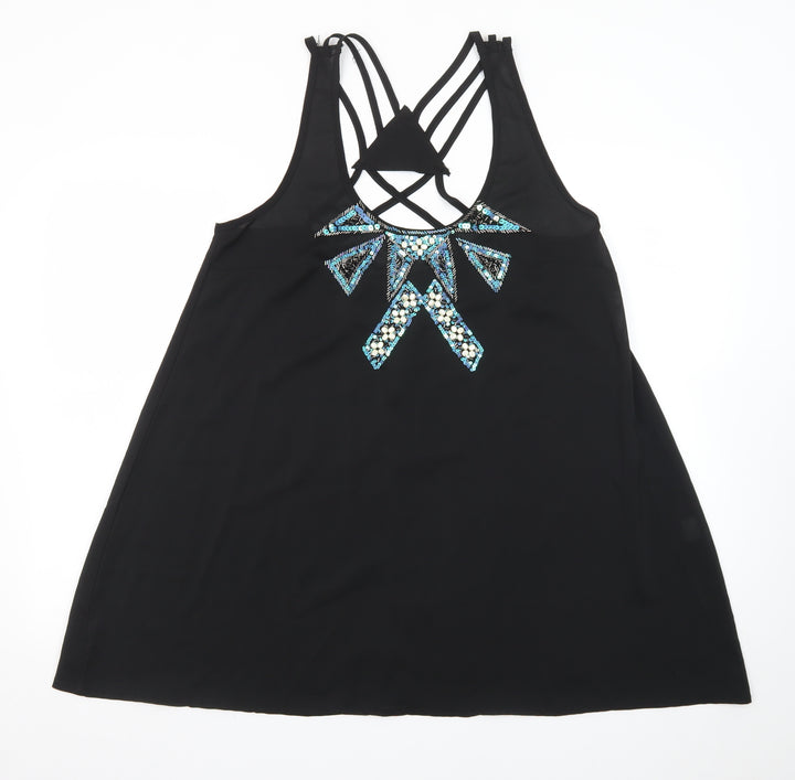 Reverse Women Black L Beaded Halter Slip Dress Summer Party