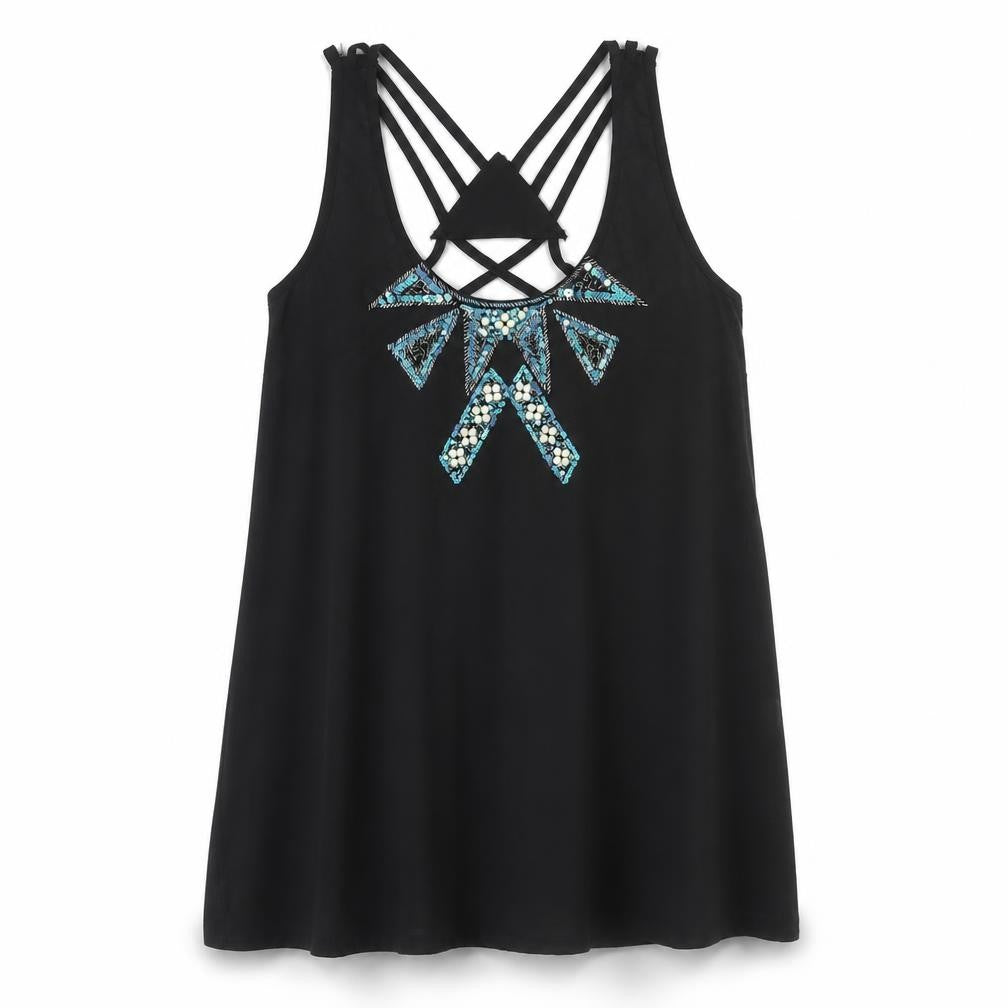 Reverse Women Black L Beaded Halter Slip Dress Summer Party