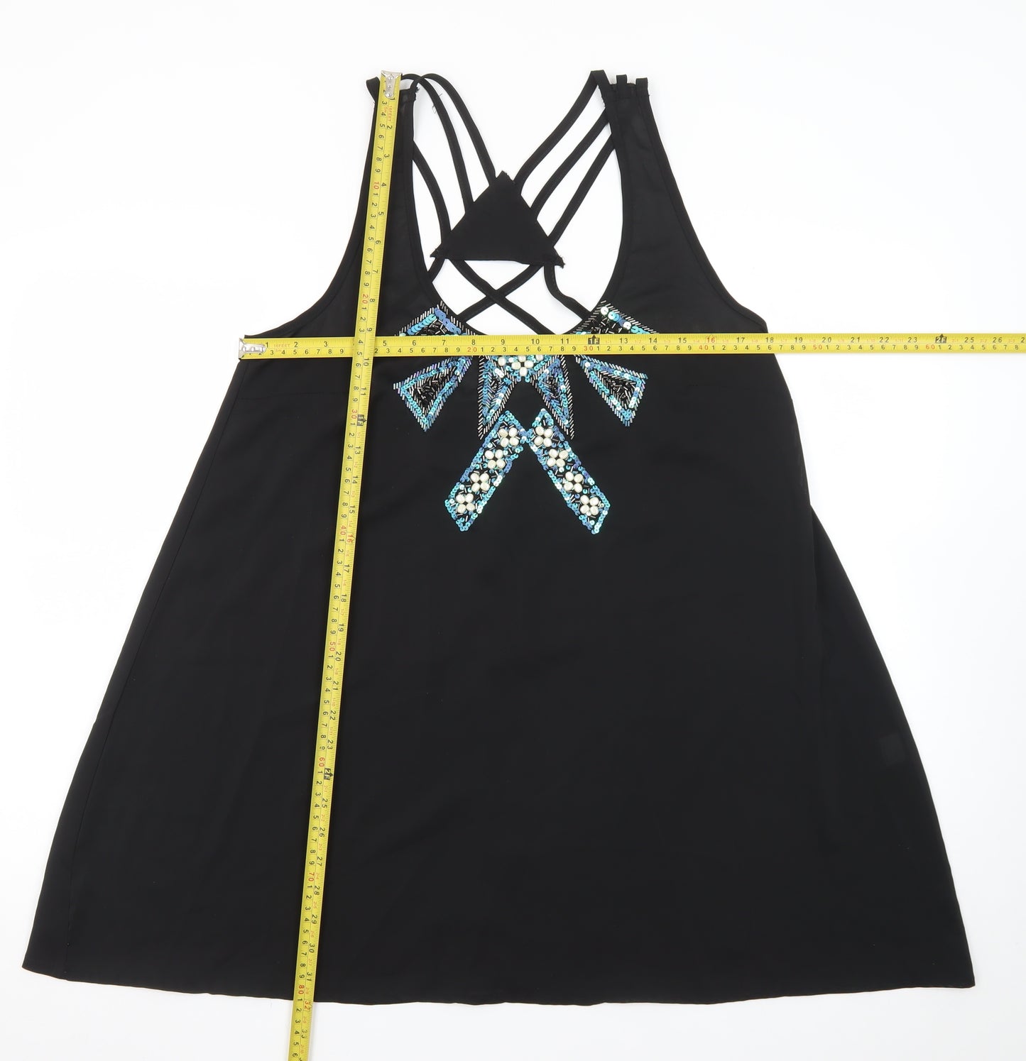 Reverse Women Black L Beaded Halter Slip Dress Summer Party
