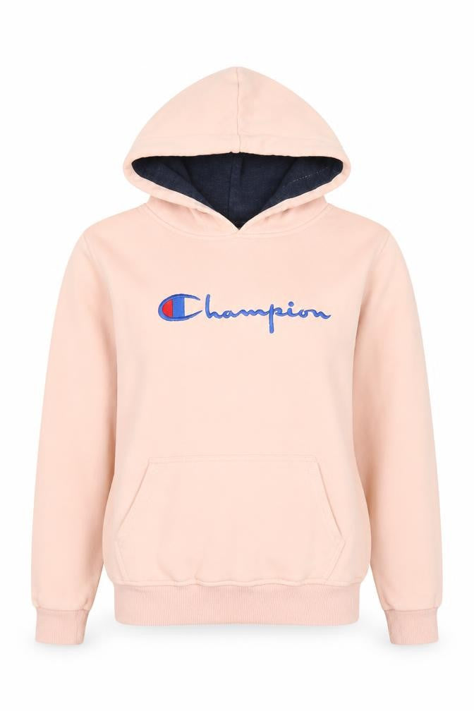 Champion Womens Pink Pullover Hoodie L Embroidered Logo Cotton Blend