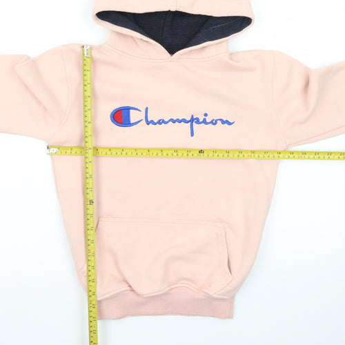 Champion Womens Pink Pullover Hoodie L Embroidered Logo Cotton Blend