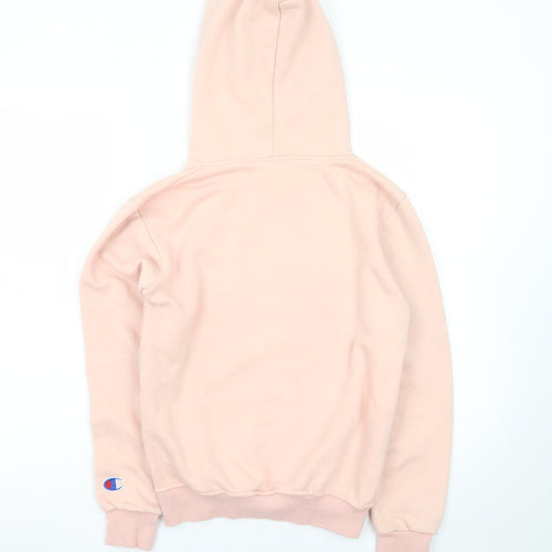 Champion Womens Pink Pullover Hoodie L Embroidered Logo Cotton Blend