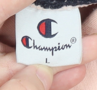 Champion Womens Pink Pullover Hoodie L Embroidered Logo Cotton Blend