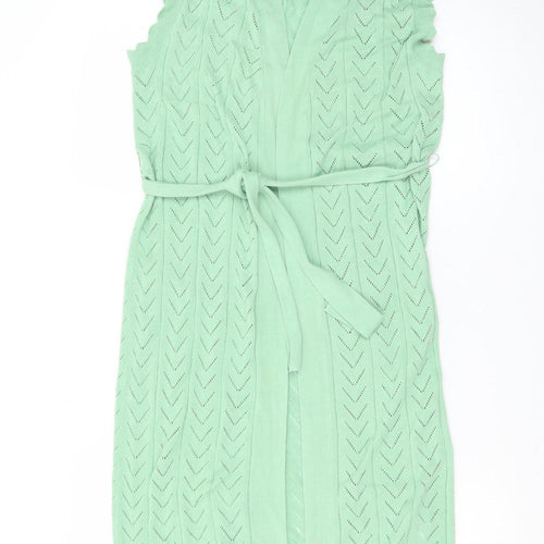 Vila Women Green XS Sleeveless Open Knit Belted Cardigan
