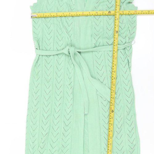 Vila Women Green XS Sleeveless Open Knit Belted Cardigan