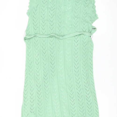 Vila Women Green XS Sleeveless Open Knit Belted Cardigan